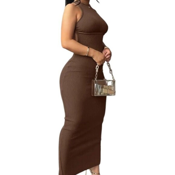 Ribbed(Sleeveless)-(Spring/Summer)-(Sexy!)-(Dress)-(Brown)-(Size XL)-(New)-30.00 - Picture 3 of 4
